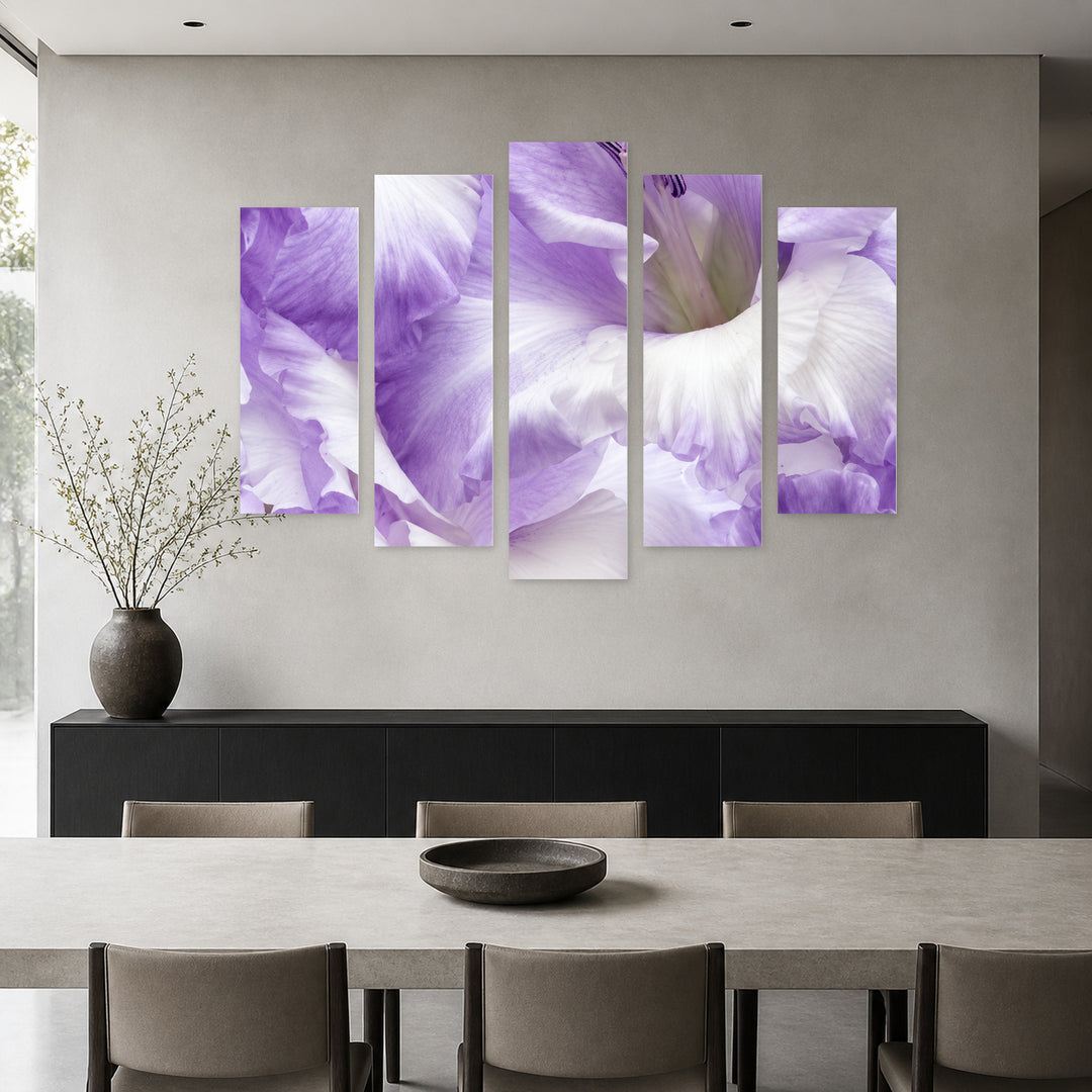 Gladiolus in Vivid Color — five-panel wall art in alternate frontal interior | 5wallart 57741 M4