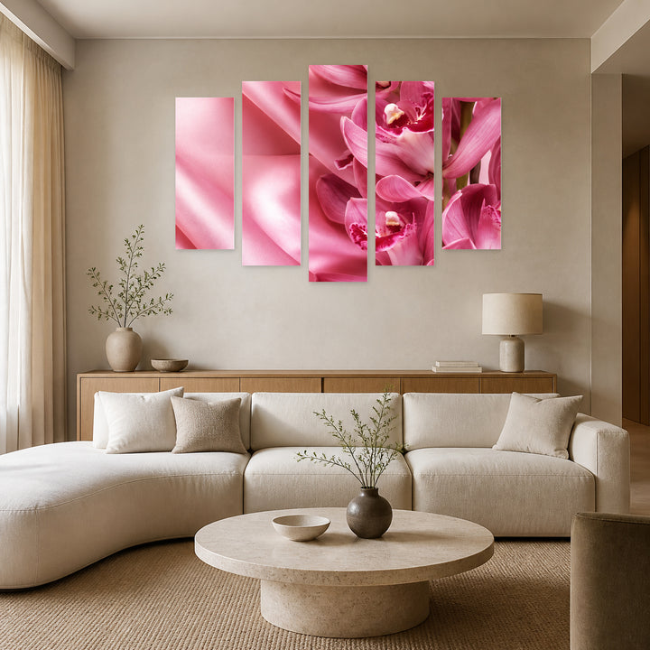 Aesthetic in Pink with Dreamlike Atmosphere — five-panel wall art in alternate frontal interior | 5wallart 57742 M4