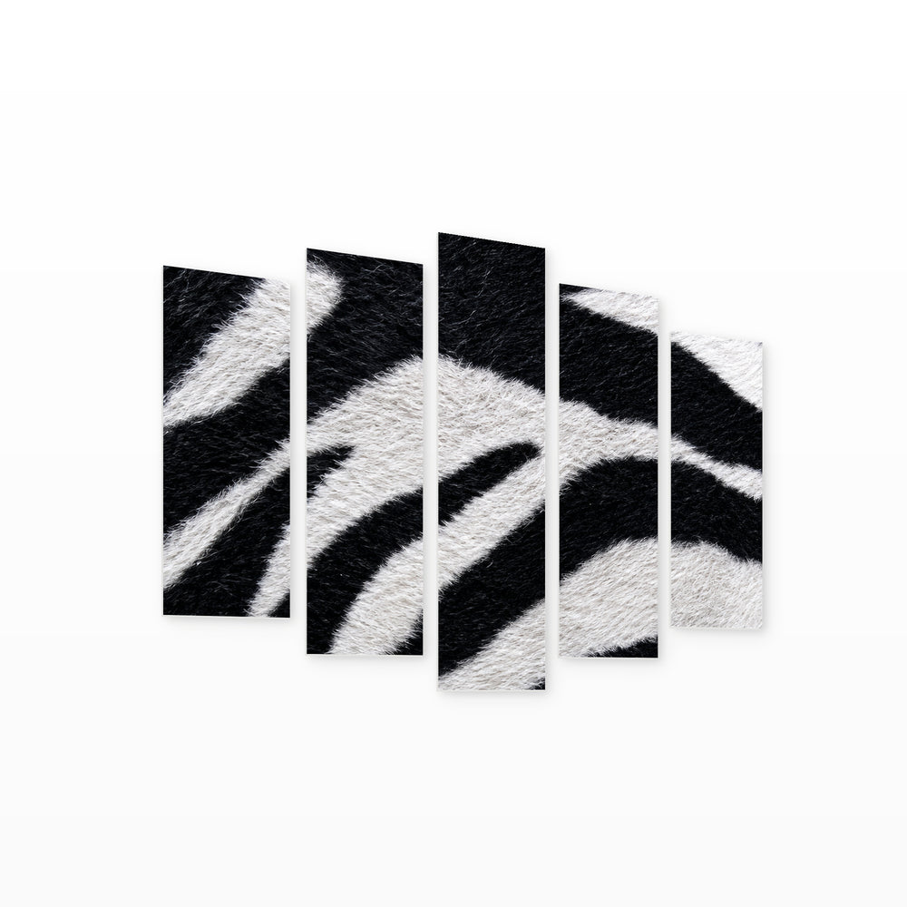 Zebra Print with Dramatic Contrast — five-panel wall art on white background in perspective | 5wallart 57744 M1