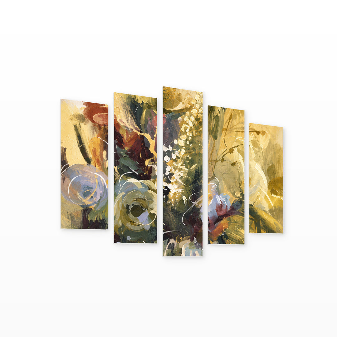 Bouquet of Flowers in Serene Light — five-panel wall art on white background in perspective | 5wallart 57745 M1