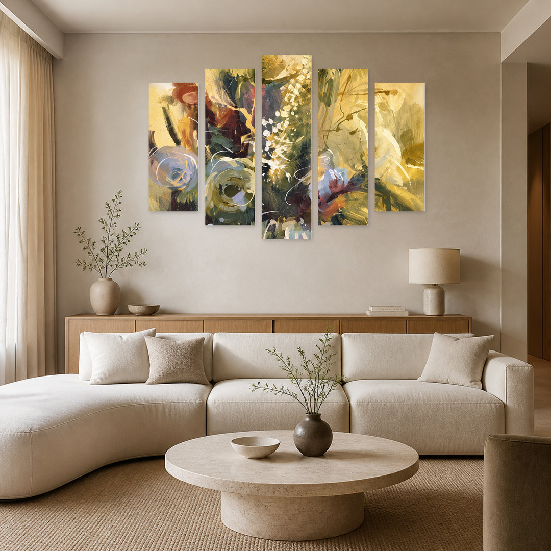 Bouquet of Flowers in Serene Light — five-panel wall art in frontal interior | 5wallart 57745 M3