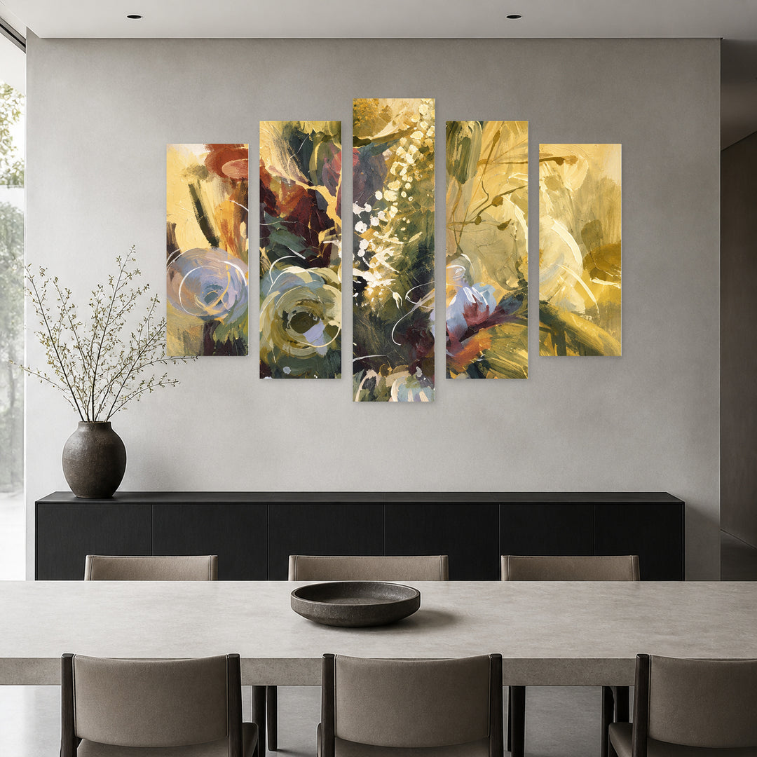 Bouquet of Flowers in Serene Light — five-panel wall art in alternate frontal interior | 5wallart 57745 M4