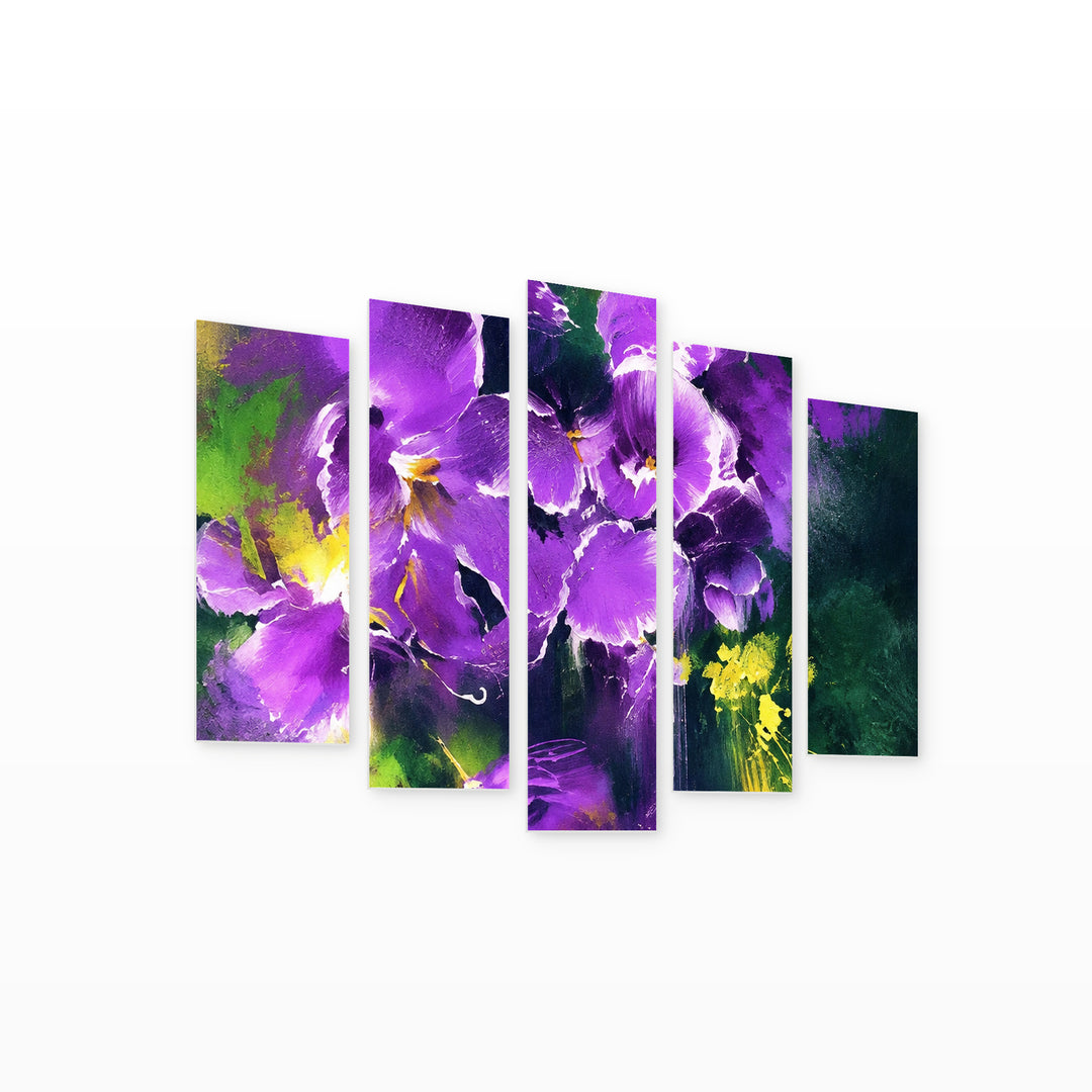 Purple Color with Dreamlike Atmosphere — five-panel wall art on white background in perspective | 5wallart 57746 M1