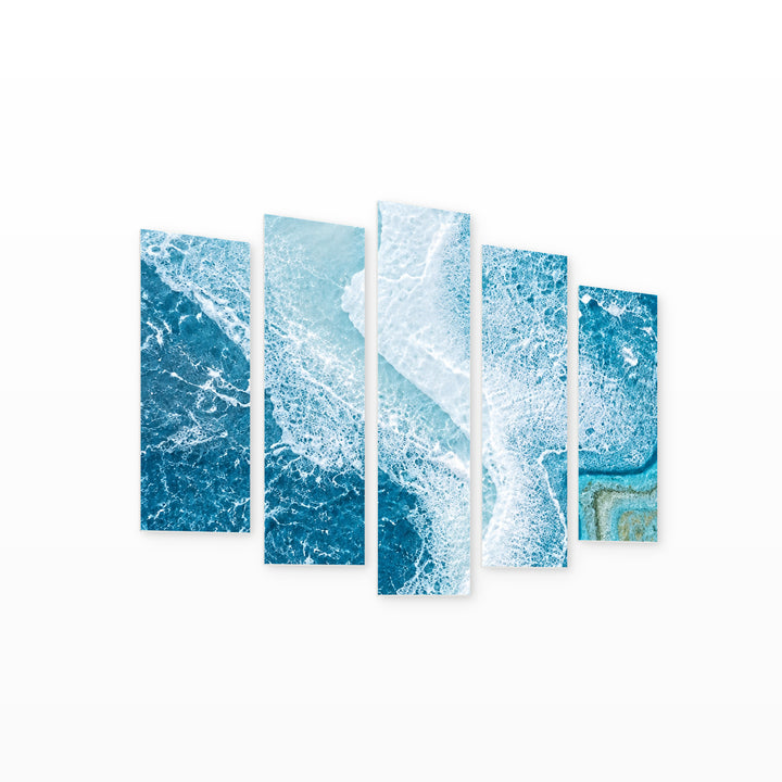Sea Splashes in Serene Light — five-panel wall art on white background in perspective | 5wallart 57753 M1