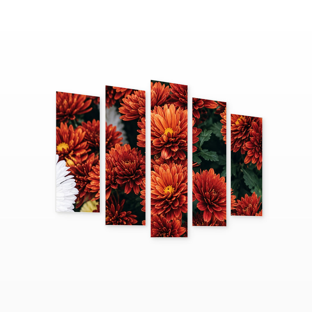Chrysanthemums in Serene Light — five-panel wall art on white background in perspective | 5wallart 57757 M1