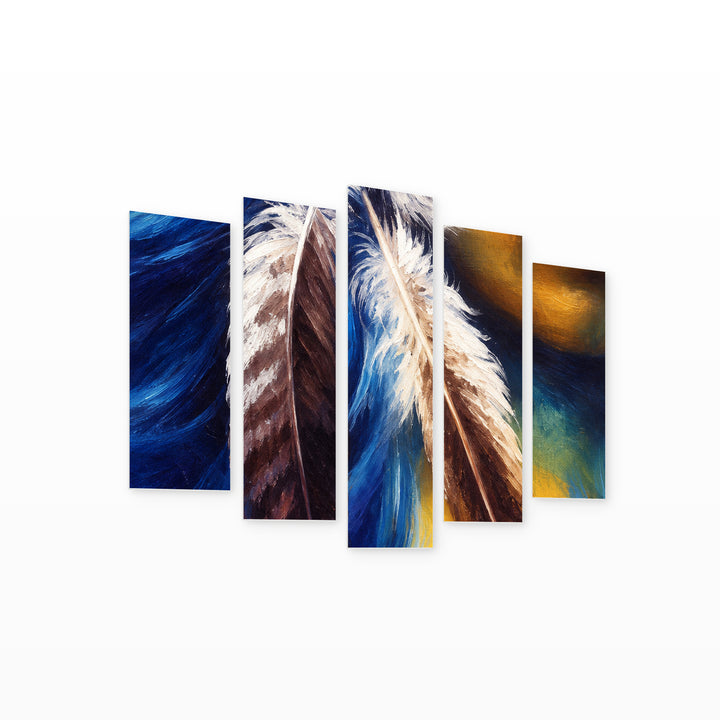 Native American in Serene Light — five-panel wall art on white background in perspective | 5wallart 57758 M1