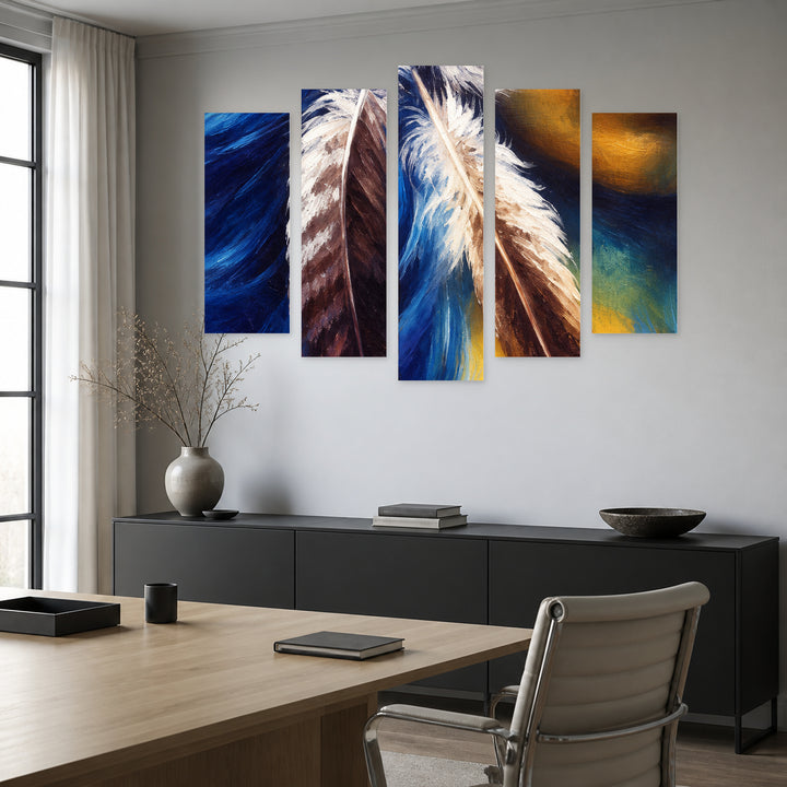 Native American in Serene Light — five-panel wall art in frontal interior | 5wallart 57758 M3