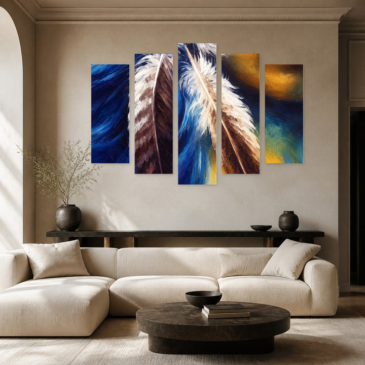 Native American in Serene Light — five-panel wall art in alternate frontal interior | 5wallart 57758 M4