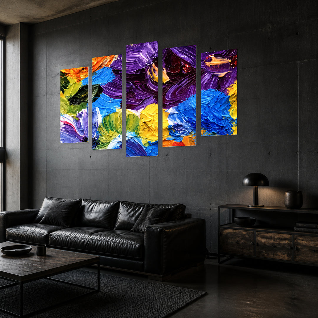 Bouquet of Spring Flowers in Vivid Color — five-panel wall art in perspective interior | 5wallart 57770 M2