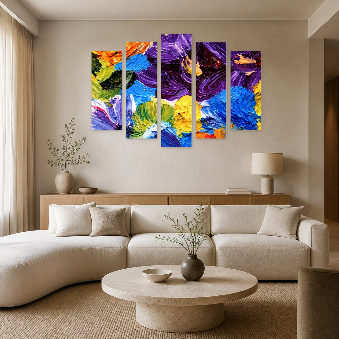 Bouquet of Spring Flowers in Vivid Color — five-panel wall art in alternate frontal interior | 5wallart 57770 M4