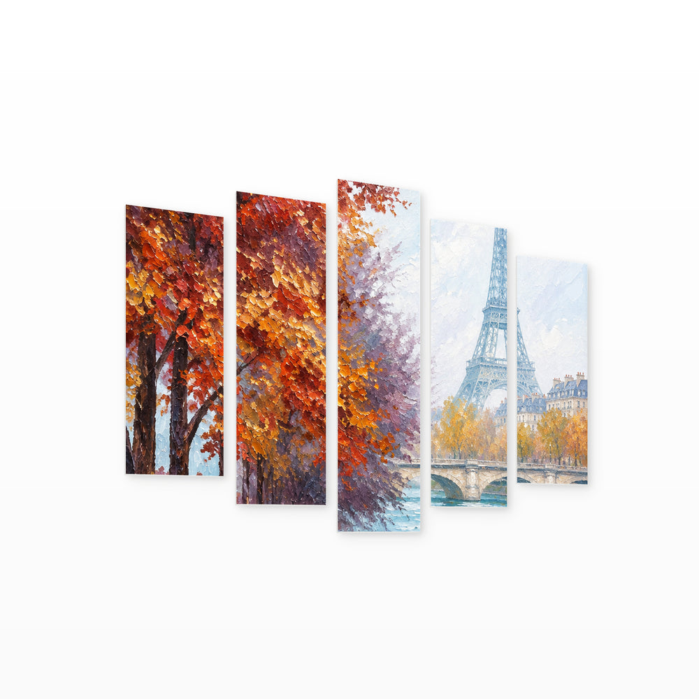Autumn in Paris in Serene Light — five-panel wall art on white background in perspective | 5wallart 57773 M1