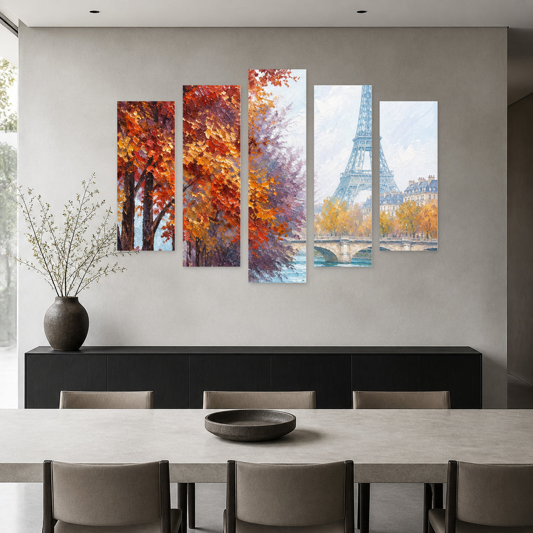 Autumn in Paris in Serene Light — five-panel wall art in alternate frontal interior | 5wallart 57773 M4
