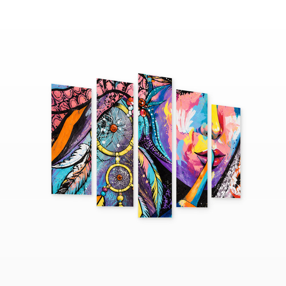 Woman of Your Dreams with Dreamlike Atmosphere — five-panel wall art on white background in perspective | 5wallart 57774 M1