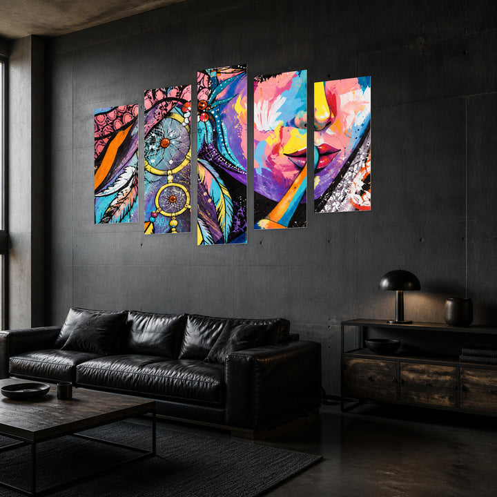 Woman of Your Dreams with Dreamlike Atmosphere — five-panel wall art in perspective interior | 5wallart 57774 M2