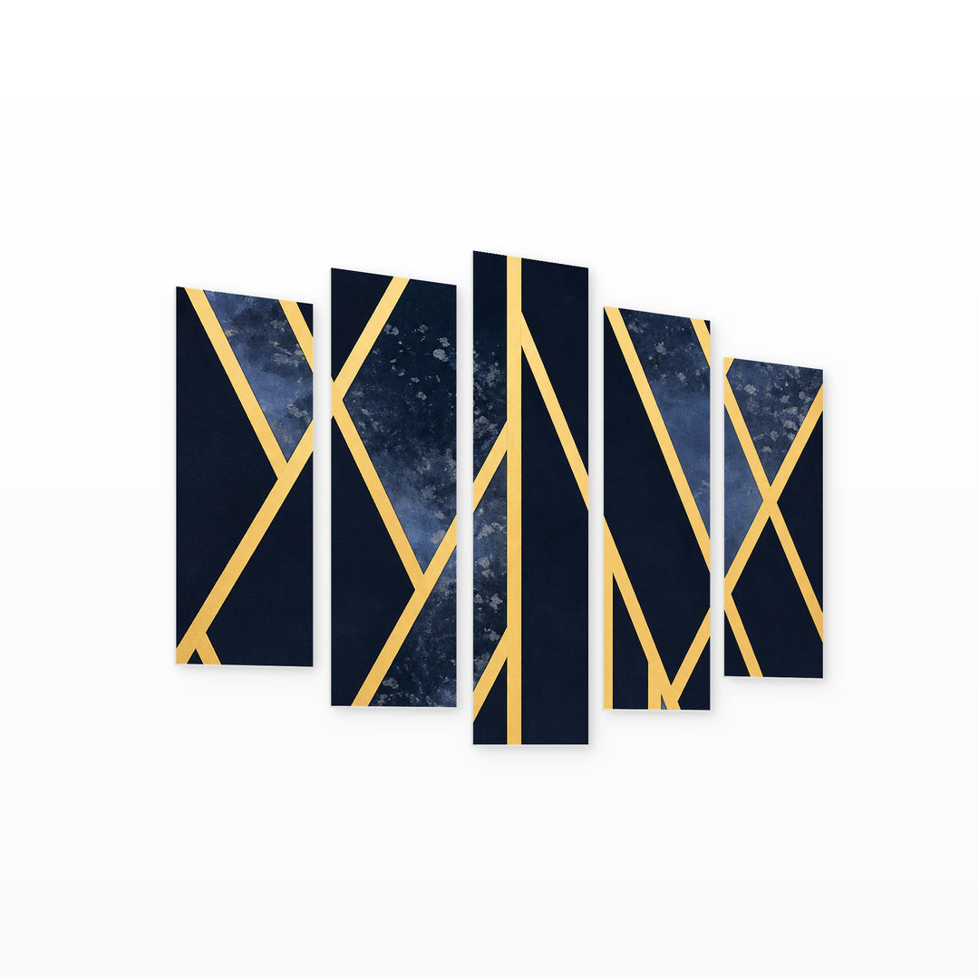 Geometric Design with Dramatic Contrast — five-panel wall art on white background in perspective | 5wallart 57777 M1