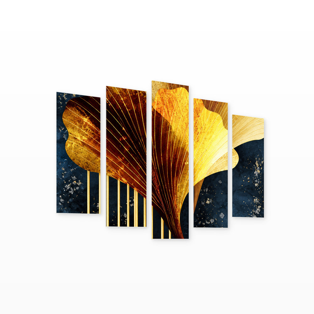 Ginkgo Biloba Herb in Vivid Color — five-panel wall art on white background in perspective | 5wallart 57778 M1