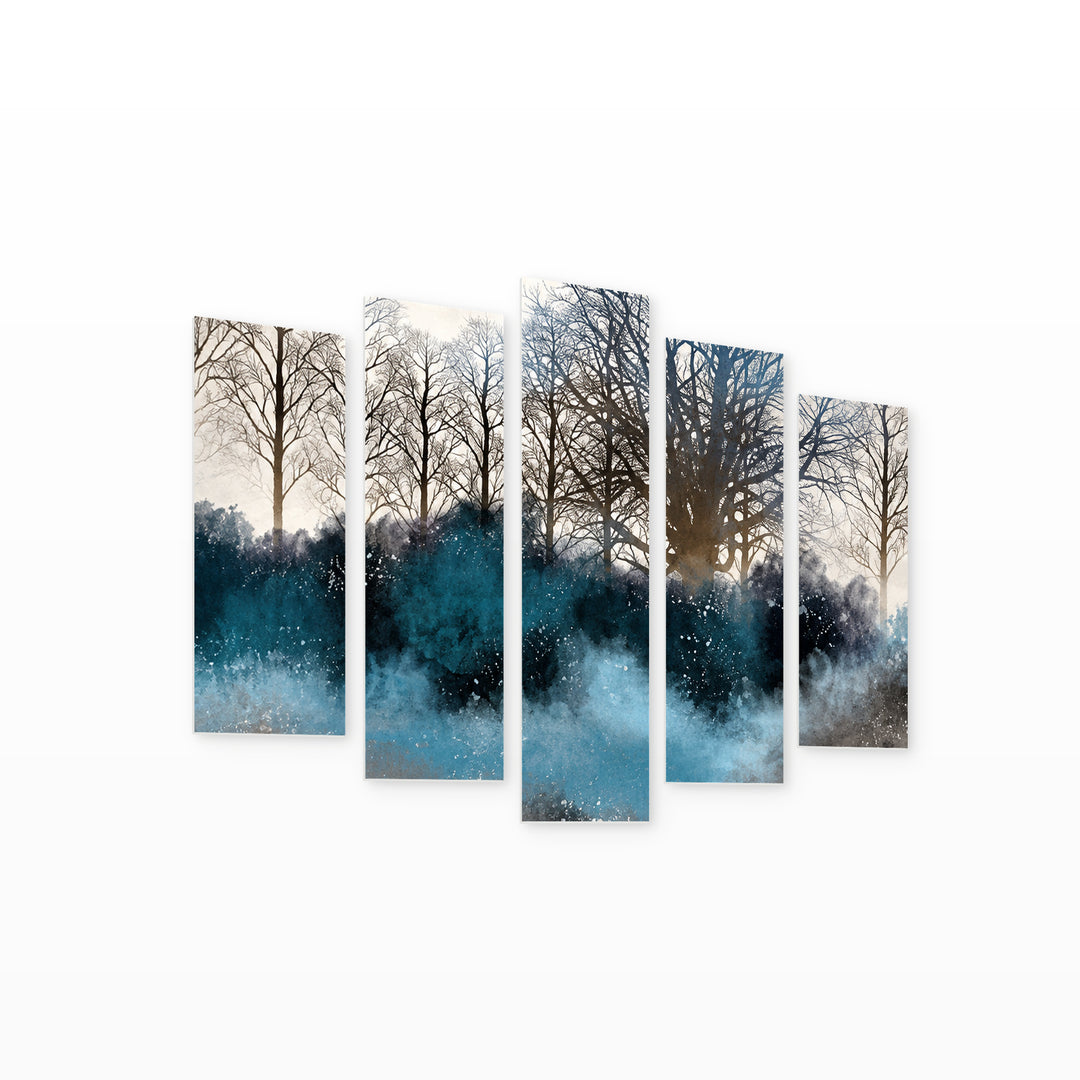 Daydream in Blue and Gold — five-panel wall art on white background in perspective | 5wallart 57779 M1