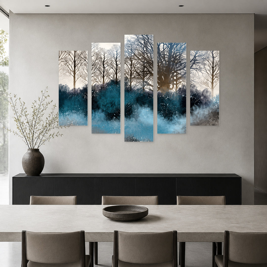 Daydream in Blue and Gold — five-panel wall art in alternate frontal interior | 5wallart 57779 M4