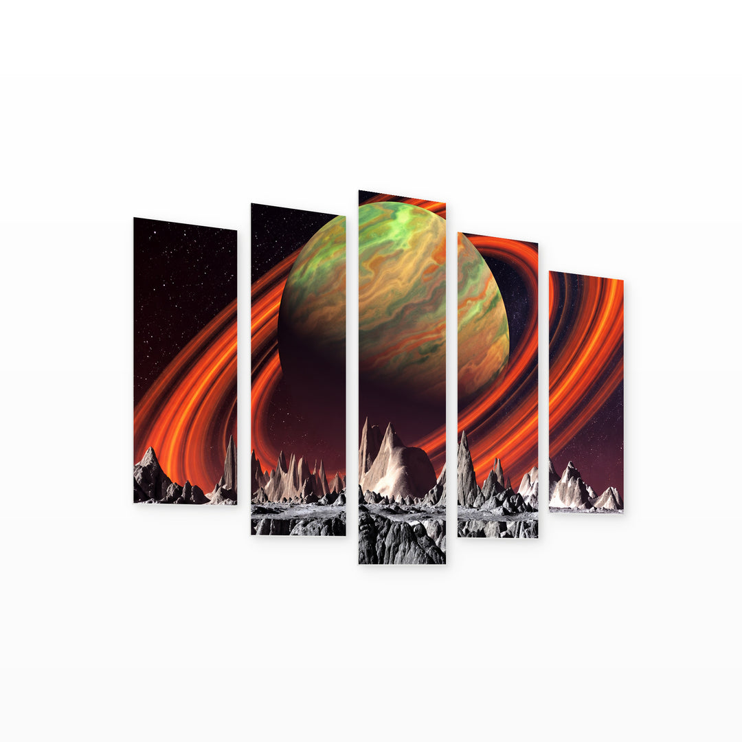 Unknown Universe with Geometric Rhythm — five-panel wall art on white background in perspective | 5wallart 57781 M1