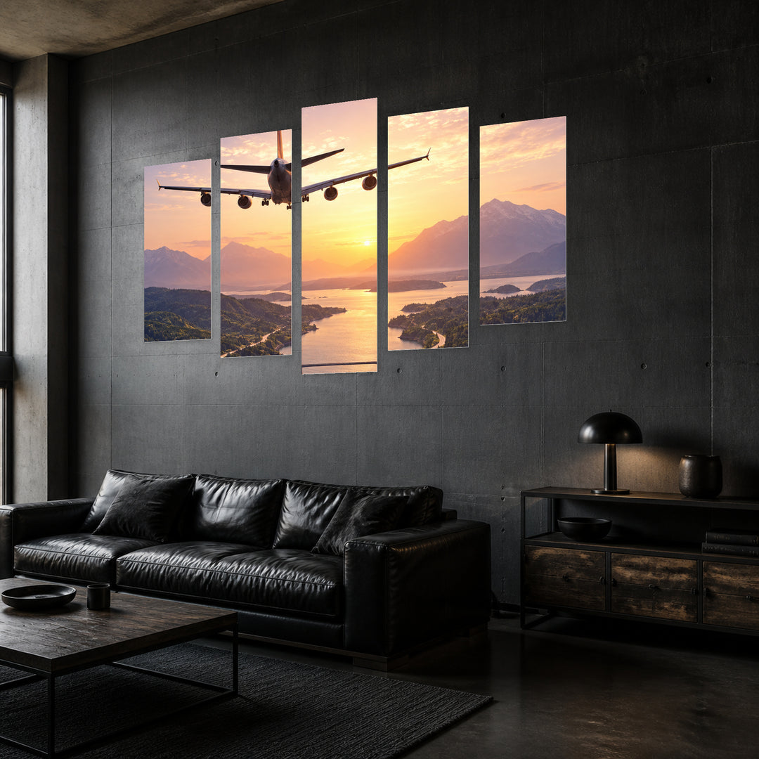 Journey with Dreamlike Atmosphere — five-panel wall art in perspective interior | 5wallart 57784 M2
