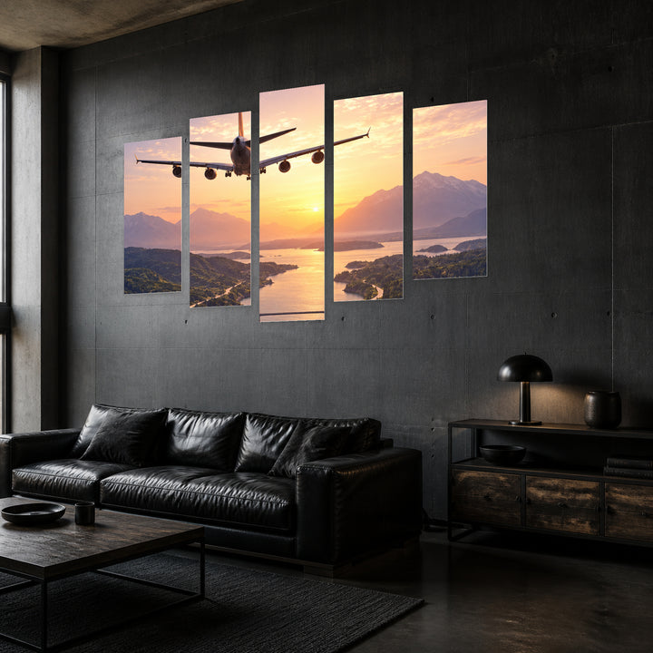 Journey with Dreamlike Atmosphere — five-panel wall art in perspective interior | 5wallart 57784 M2