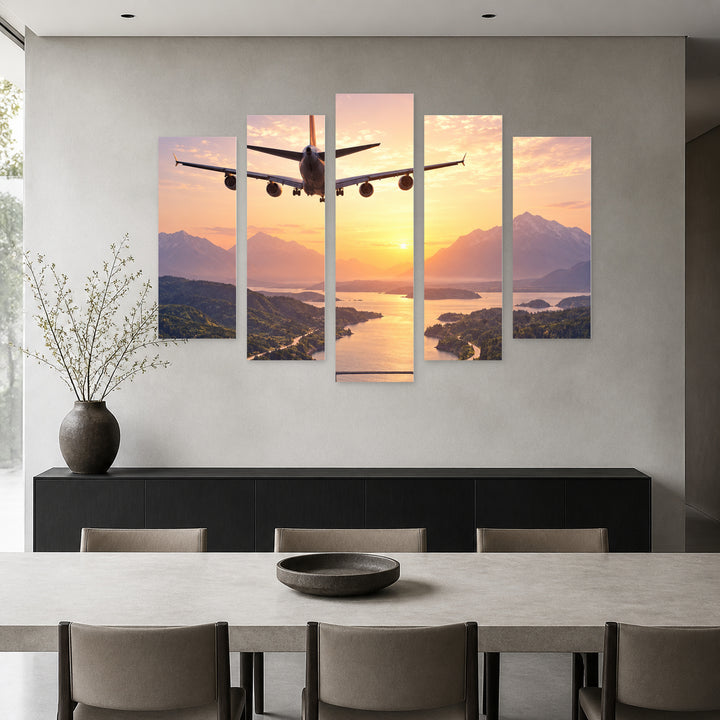 Journey with Dreamlike Atmosphere — five-panel wall art in frontal interior | 5wallart 57784 M3