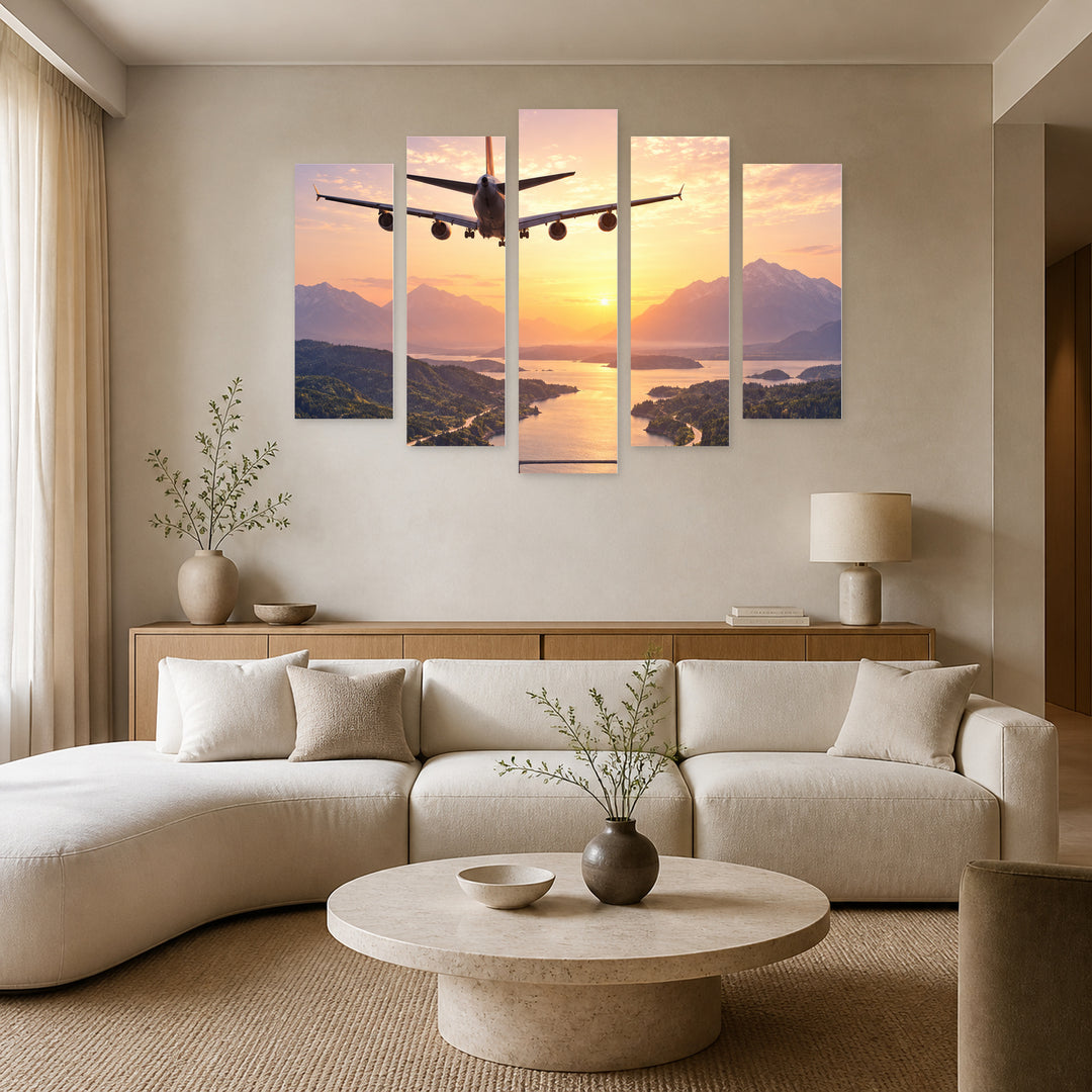 Journey with Dreamlike Atmosphere — five-panel wall art in alternate frontal interior | 5wallart 57784 M4