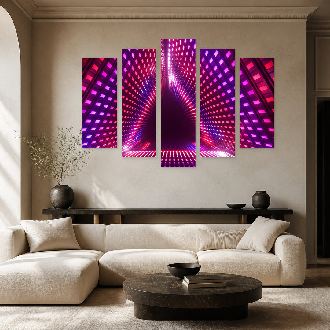 Triangular Tunnel with Geometric Rhythm — five-panel wall art in frontal interior | 5wallart 57785 M3