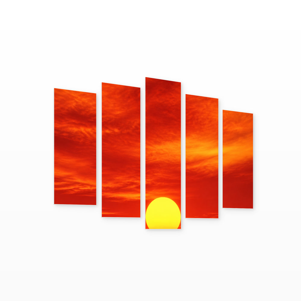 Fiery Sun with Dramatic Contrast — five-panel wall art on white background in perspective | 5wallart 57786 M1