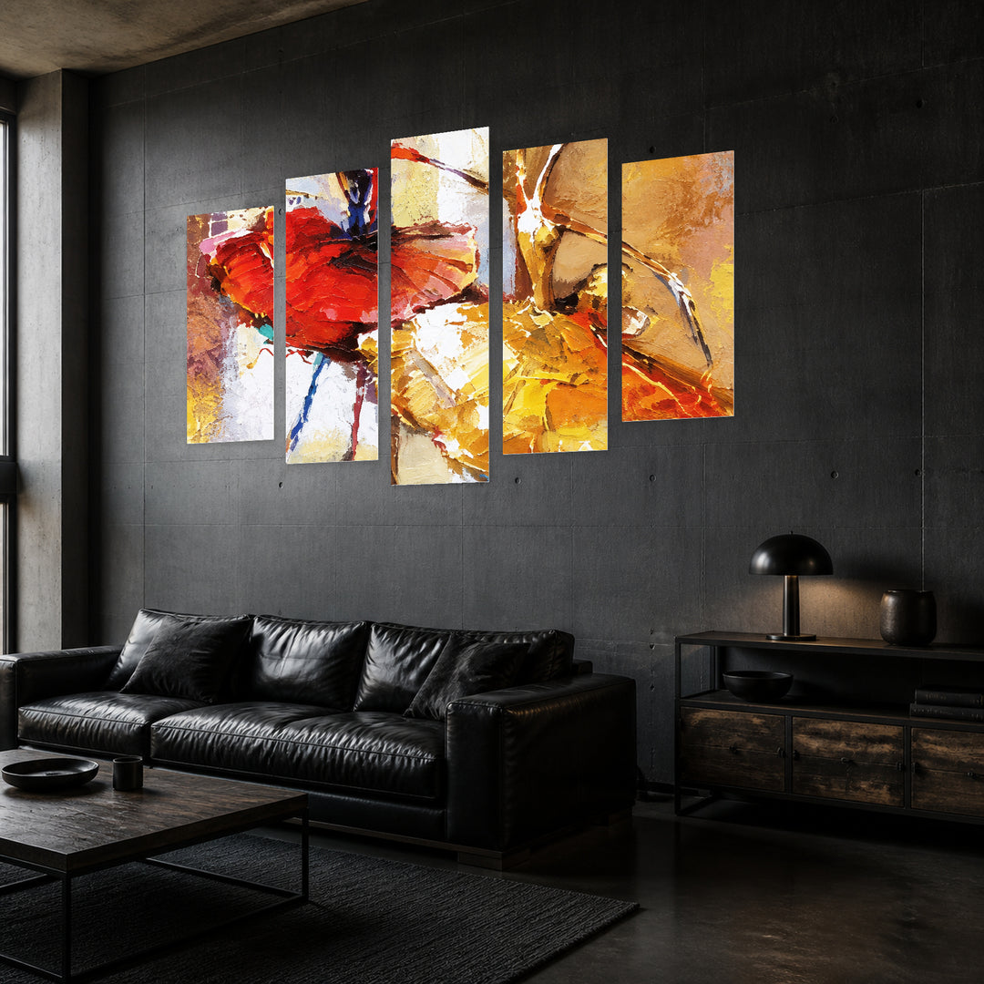 Ballerinas with Dreamlike Atmosphere — five-panel wall art in perspective interior | 5wallart 57788 M2