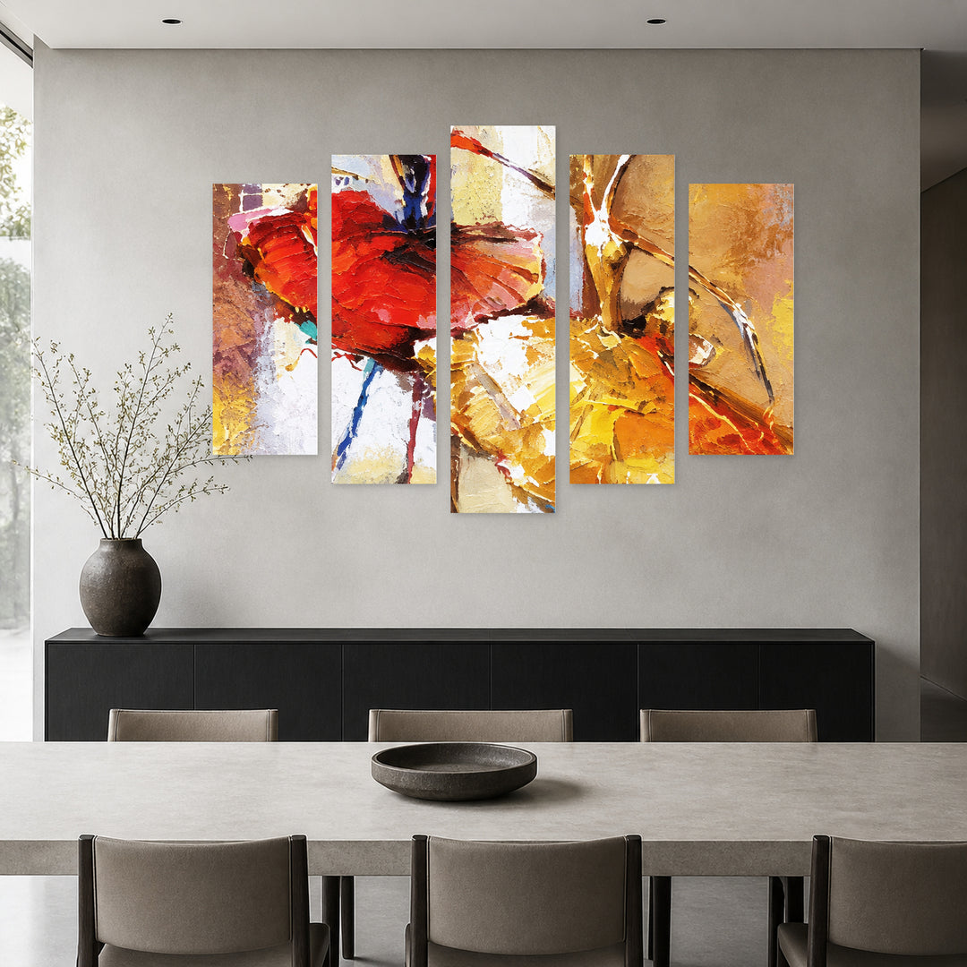 Ballerinas with Dreamlike Atmosphere — five-panel wall art in frontal interior | 5wallart 57788 M3