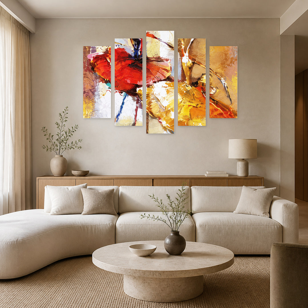 Ballerinas with Dreamlike Atmosphere — five-panel wall art in alternate frontal interior | 5wallart 57788 M4