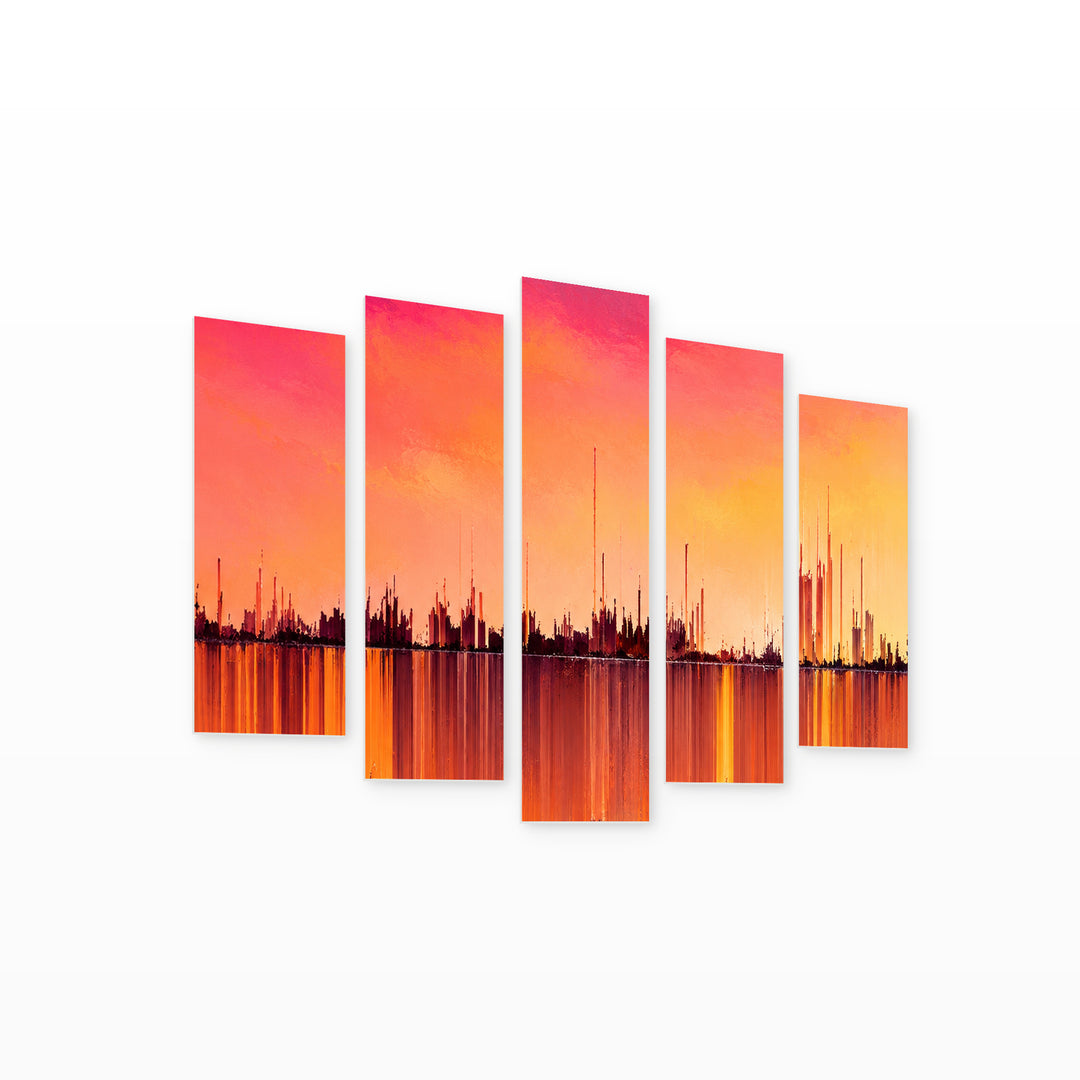 Wave Painting in Winter — five-panel wall art on white background in perspective | 5wallart 57790 M1