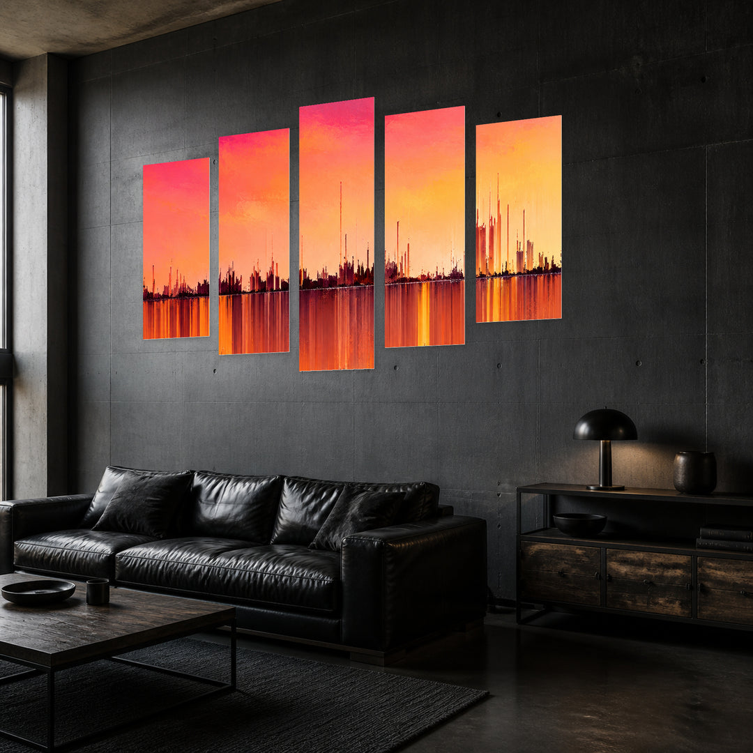 Wave Painting in Winter — five-panel wall art in perspective interior | 5wallart 57790 M2