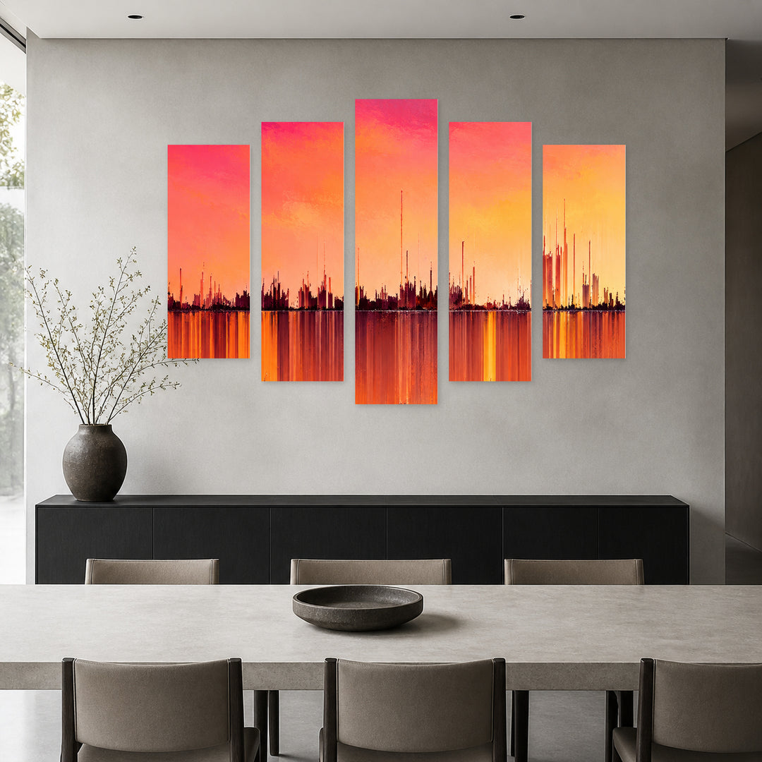 Wave Painting in Winter — five-panel wall art in frontal interior | 5wallart 57790 M3