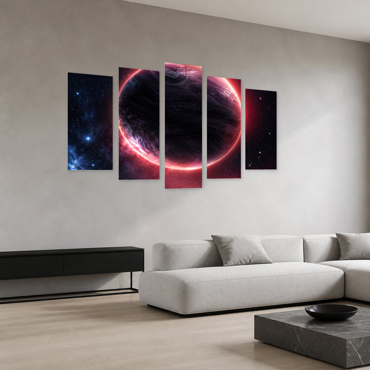 Planet with Dreamlike Atmosphere — five-panel wall art in perspective interior | 5wallart 57794 M2
