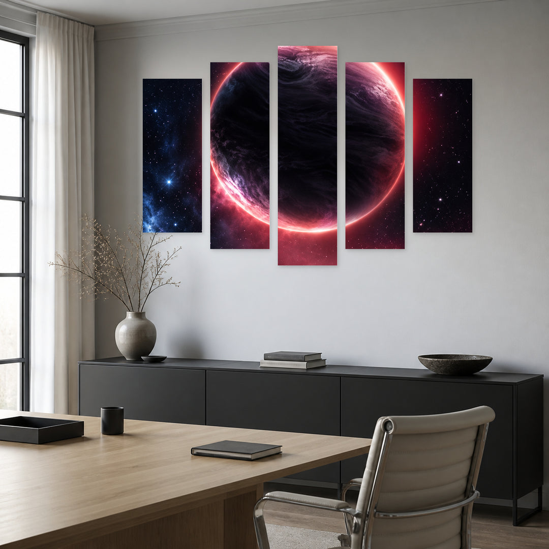 Planet with Dreamlike Atmosphere — five-panel wall art in frontal interior | 5wallart 57794 M3
