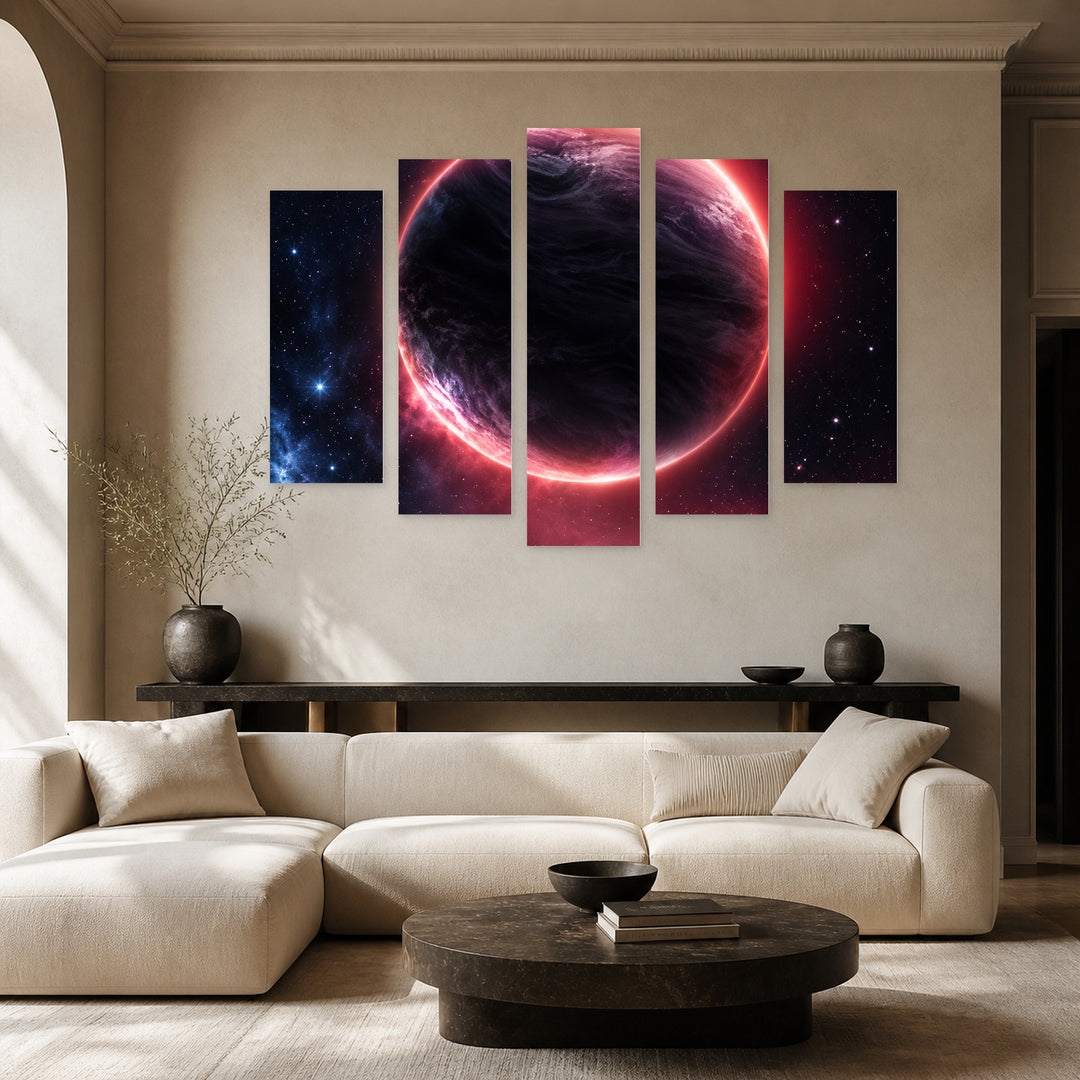 Planet with Dreamlike Atmosphere — five-panel wall art in alternate frontal interior | 5wallart 57794 M4