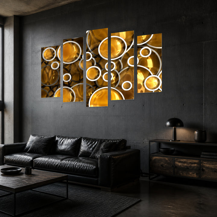 3D Mosaic in Vivid Color — five-panel wall art in perspective interior | 5wallart 57798 M2