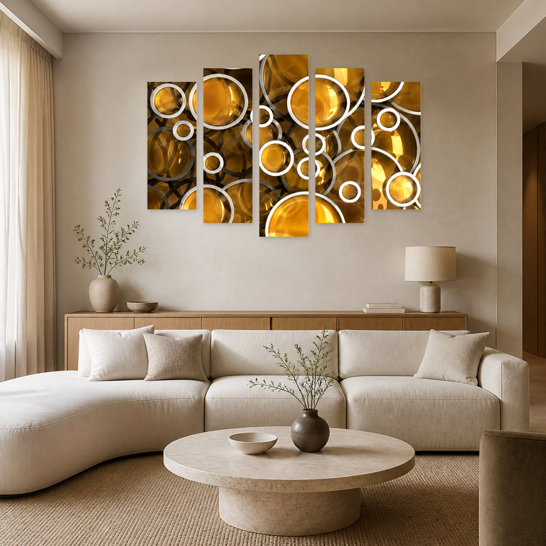 3D Mosaic in Vivid Color — five-panel wall art in alternate frontal interior | 5wallart 57798 M4
