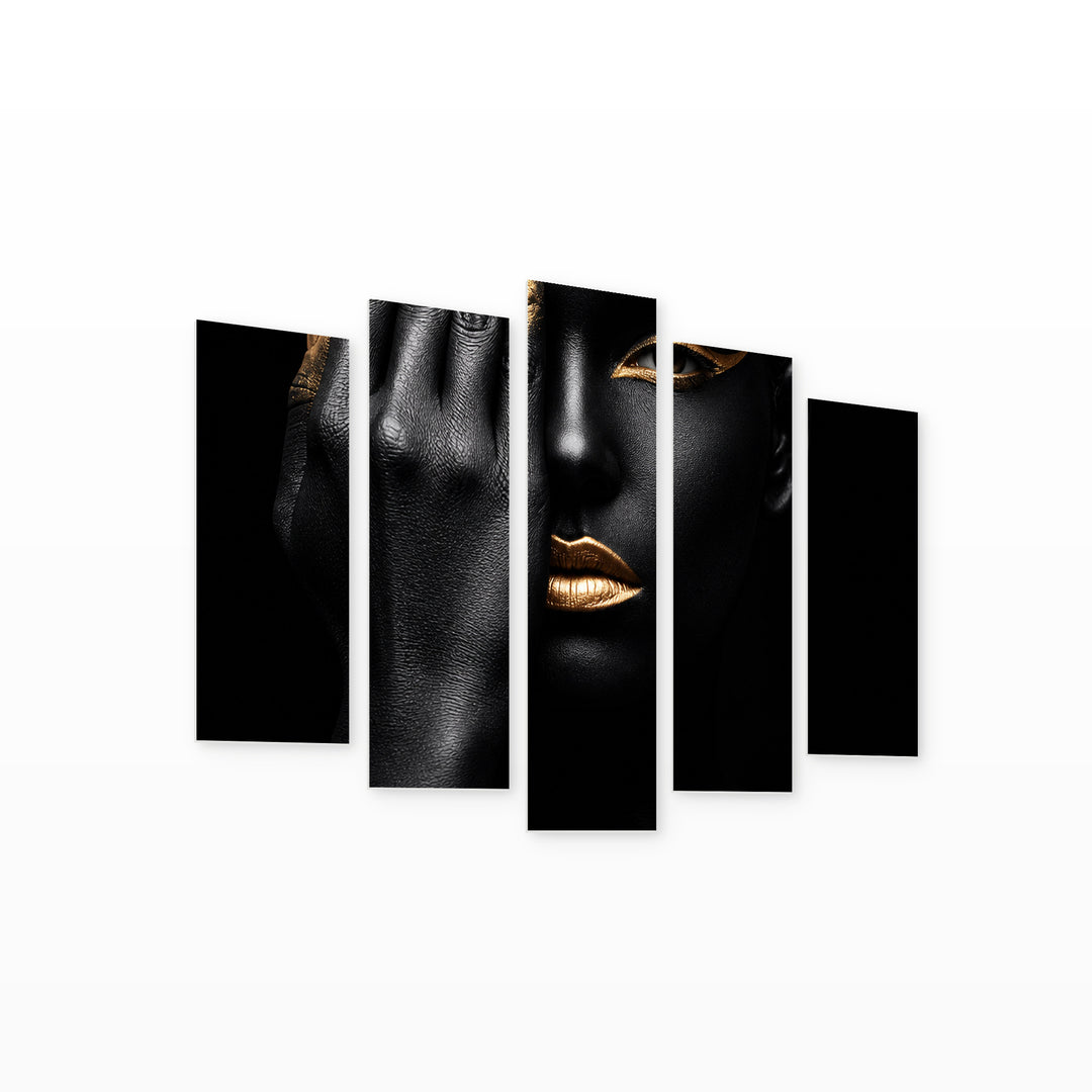 Woman in the Darkness in Serene Light — five-panel wall art on white background in perspective | 5wallart 57799 M1