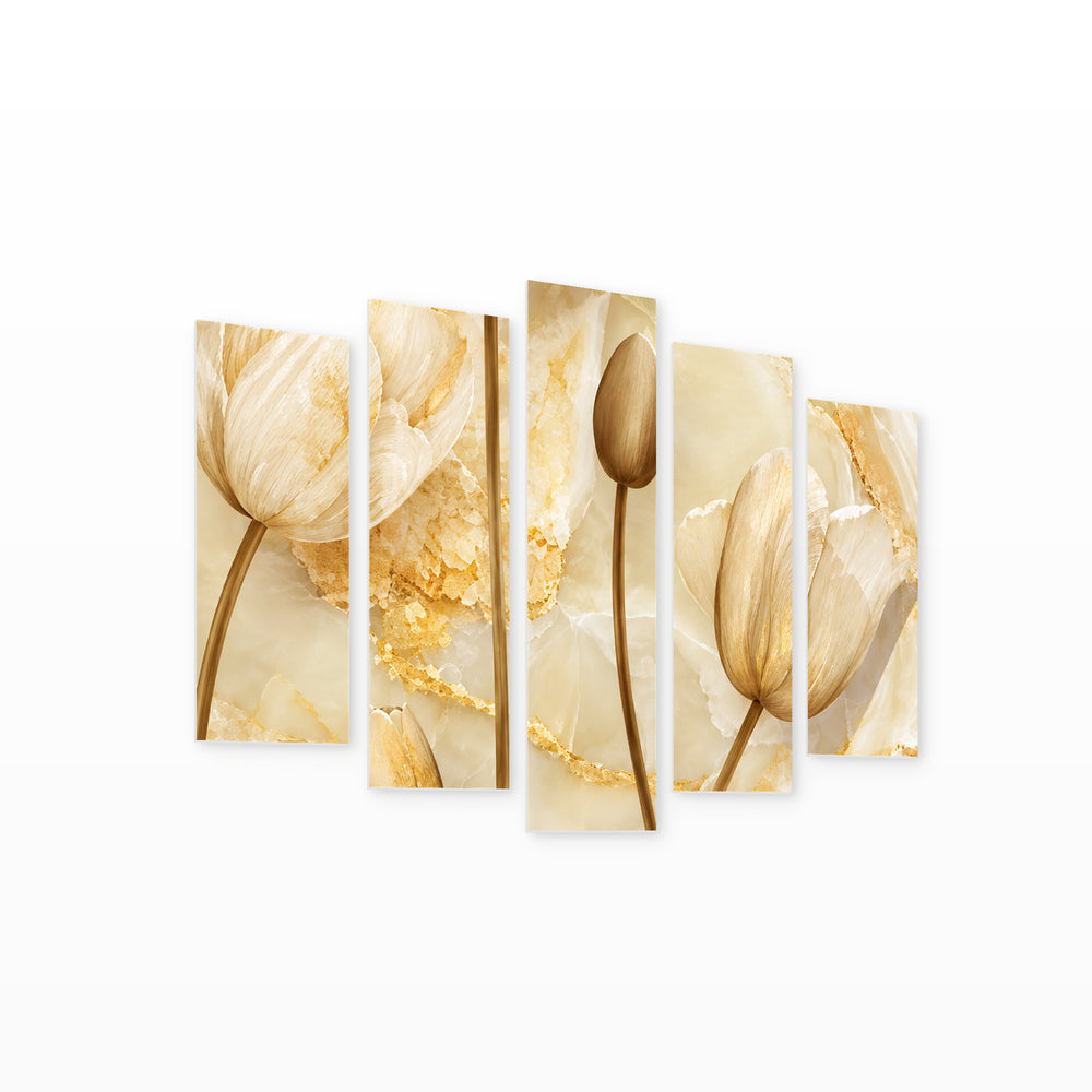 Marble Aesthetic in Serene Light — five-panel wall art on white background in perspective | 5wallart 57800 M1
