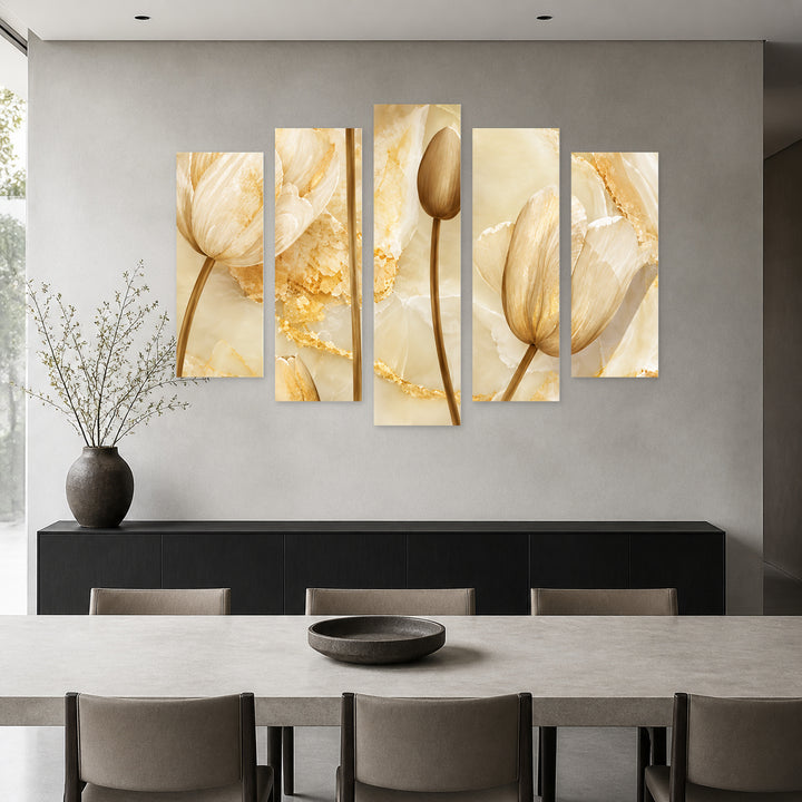 Marble Aesthetic in Serene Light — five-panel wall art in frontal interior | 5wallart 57800 M3