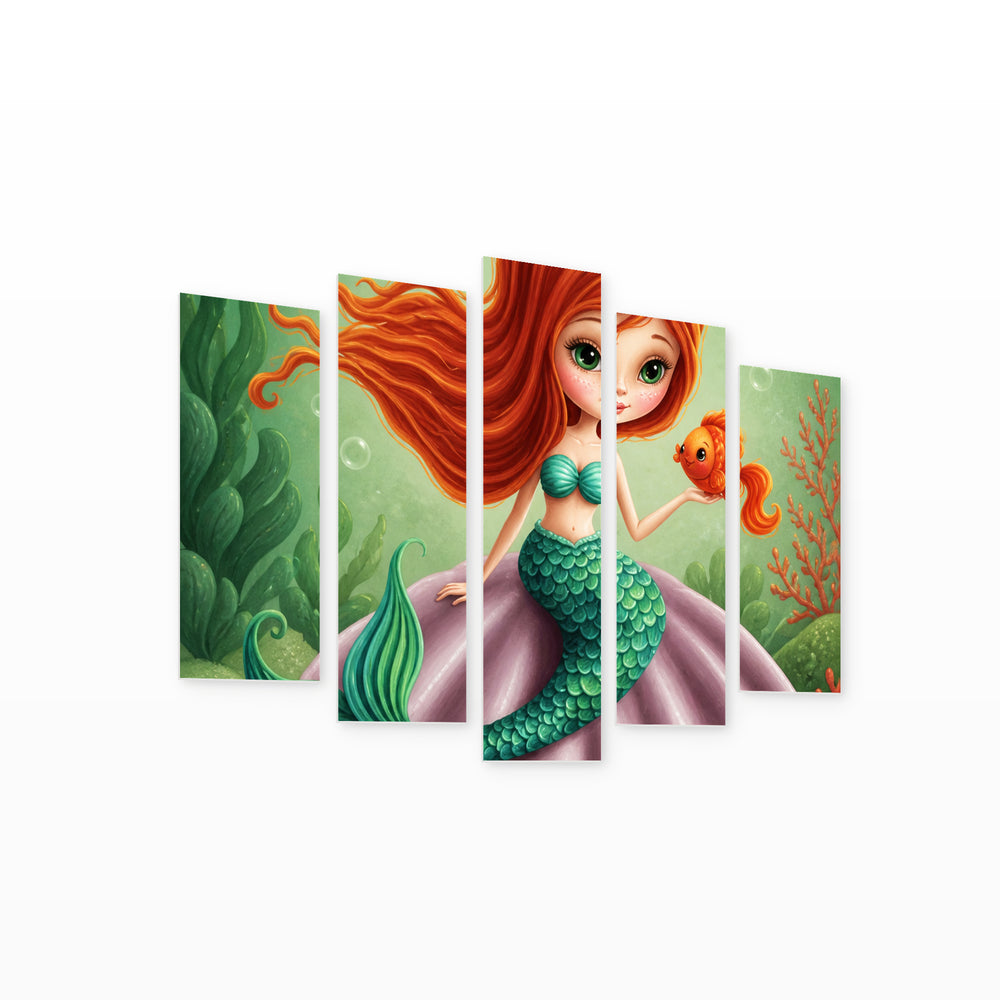 Little Mermaid with Dreamlike Atmosphere — five-panel wall art on white background in perspective | 5wallart 57807 M1