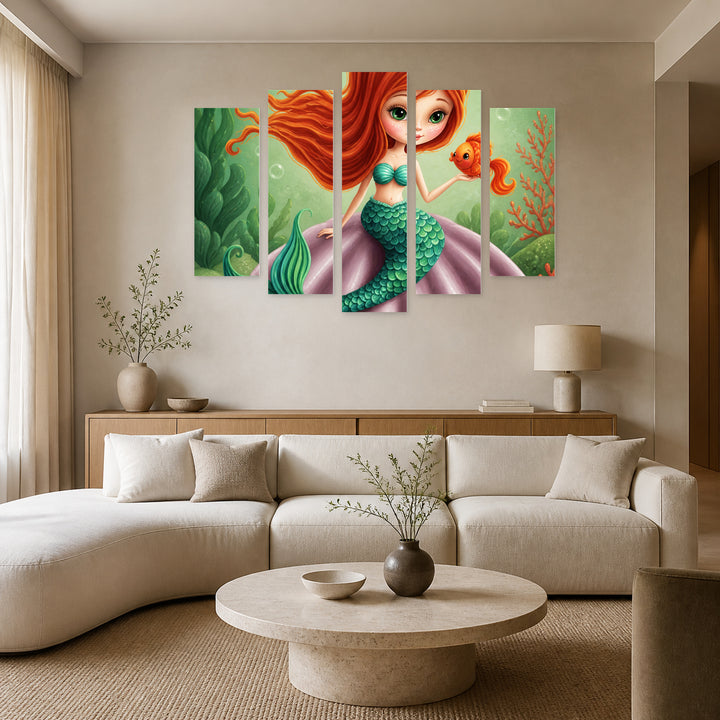 Little Mermaid with Dreamlike Atmosphere — five-panel wall art in frontal interior | 5wallart 57807 M3