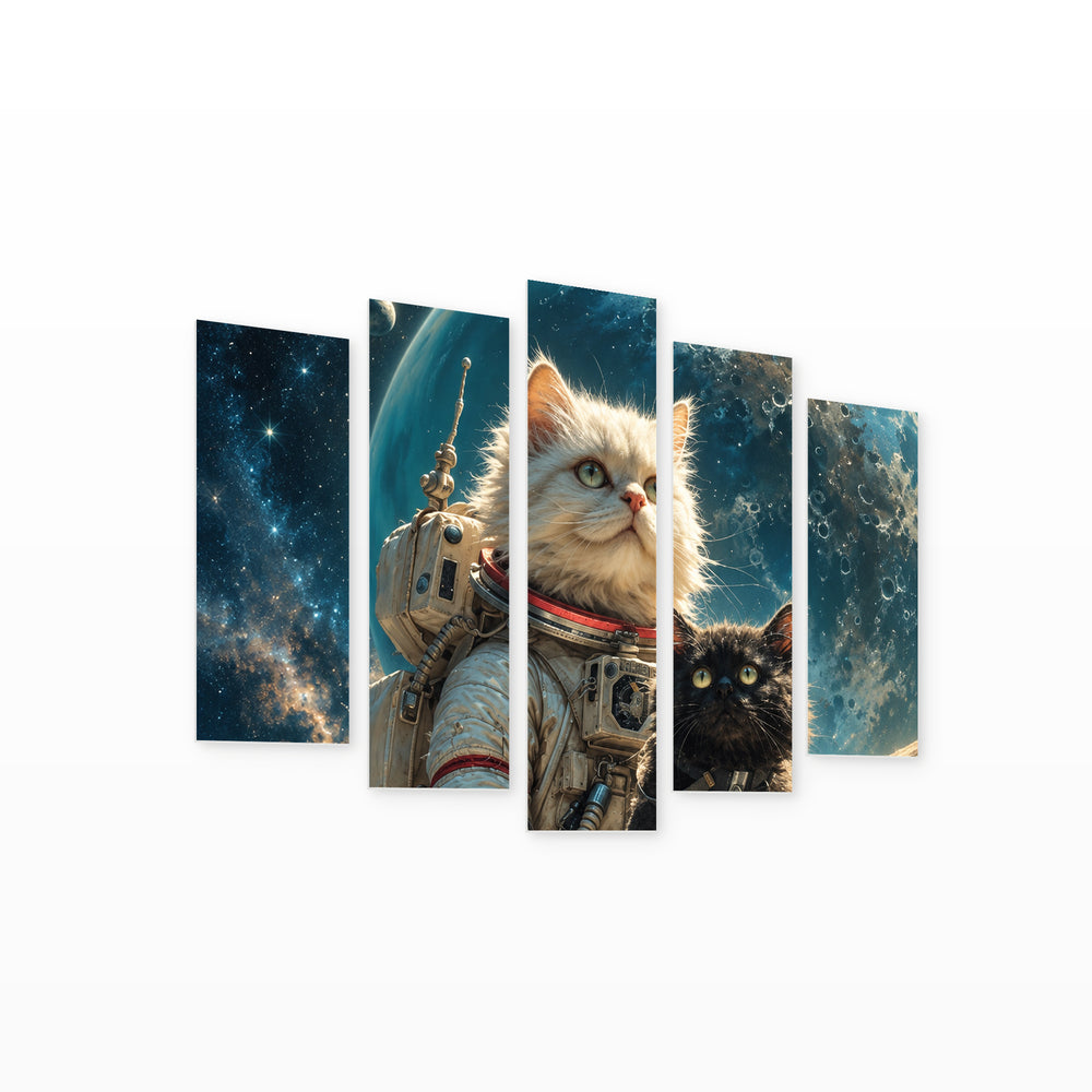 Discoverers of Weightlessness with Dreamlike Atmosphere — five-panel wall art on white background in perspective | 5wallart 57815 M1