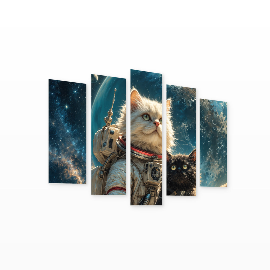 Discoverers of Weightlessness with Dreamlike Atmosphere — five-panel wall art on white background in perspective | 5wallart 57815 M1
