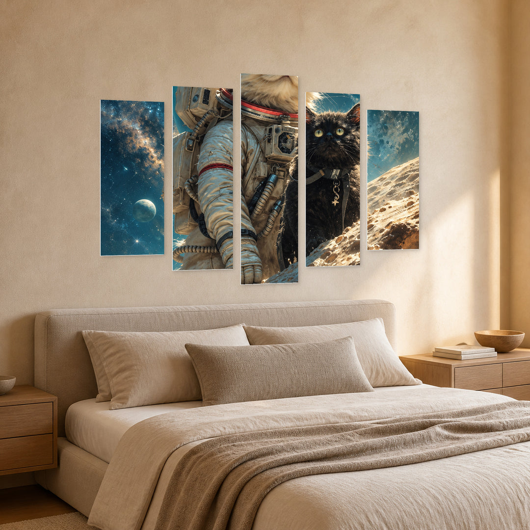 Discoverers of Weightlessness with Dreamlike Atmosphere — five-panel wall art in perspective interior | 5wallart 57815 M2