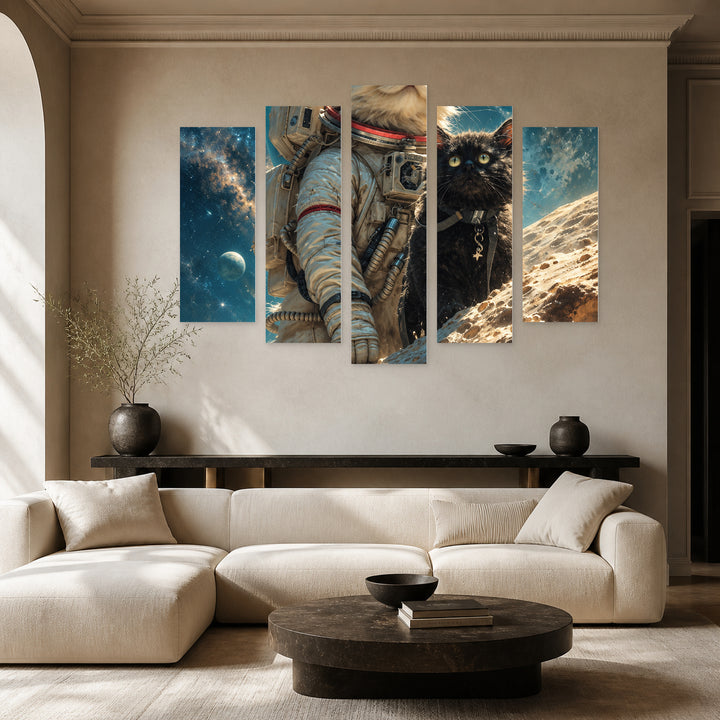 Discoverers of Weightlessness with Dreamlike Atmosphere — five-panel wall art in frontal interior | 5wallart 57815 M3