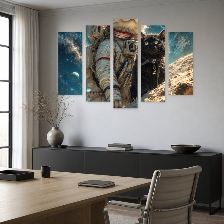 Discoverers of Weightlessness with Dreamlike Atmosphere — five-panel wall art in alternate frontal interior | 5wallart 57815 M4